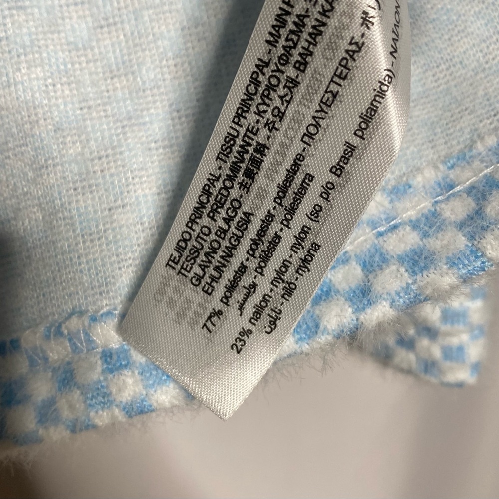 Zara Checkered Faux Fur Jacquard Mock Neck Top • S - Picture 4 of 5